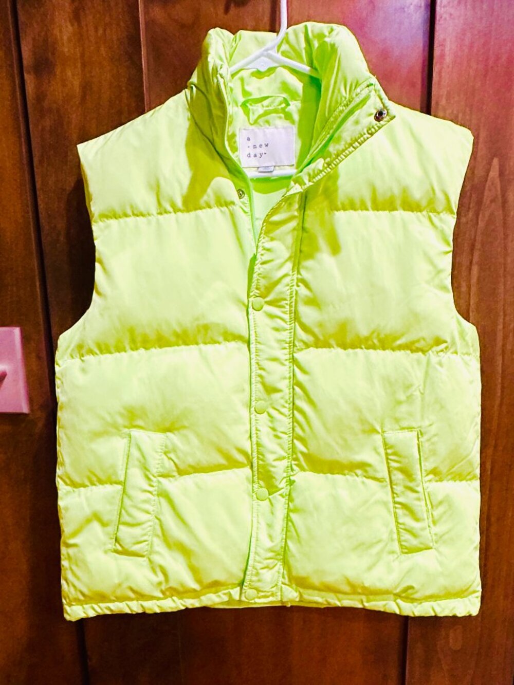 A NEW DAY LIME GREEN PUFFER VEST S/M